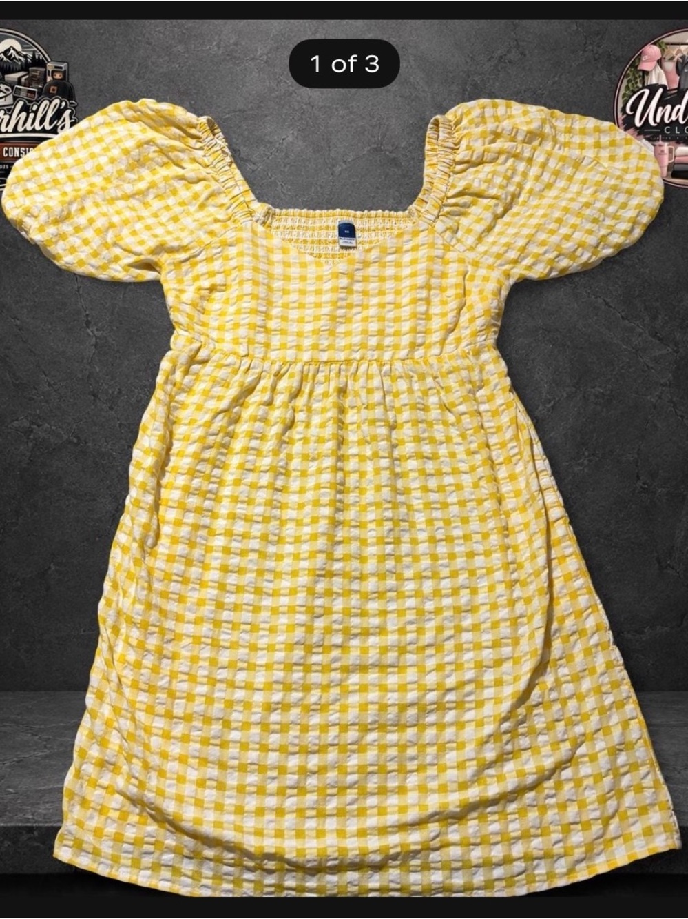 Old Navy Yellow and White Gingham Puff-Sleeve Dress